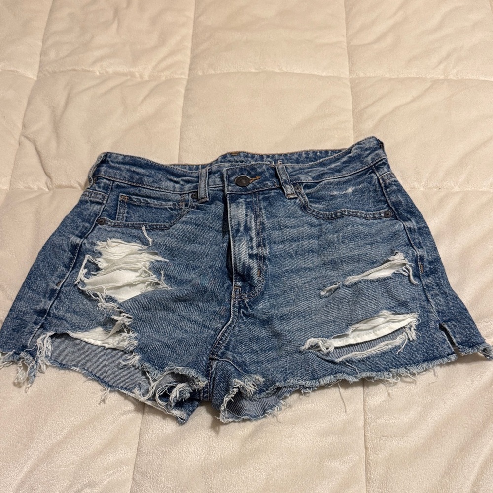 American Eagle Outfitters Blue Distressed Jean Shorts